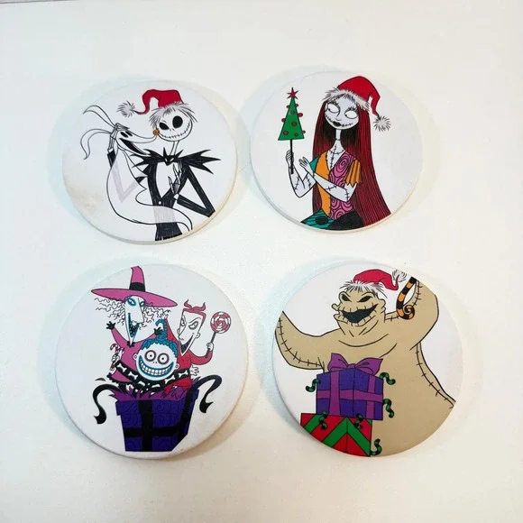 Disney Coasters 4in White Nightmare Before Christmas Set Of 4 Jack Sally Oogie
