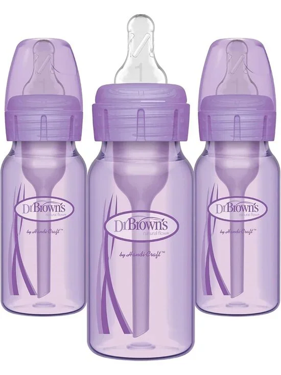 Natural Flow Anti-Colic Baby Bottles 4 oz, Slow Flow Nipple, Lavender, 3 Pack