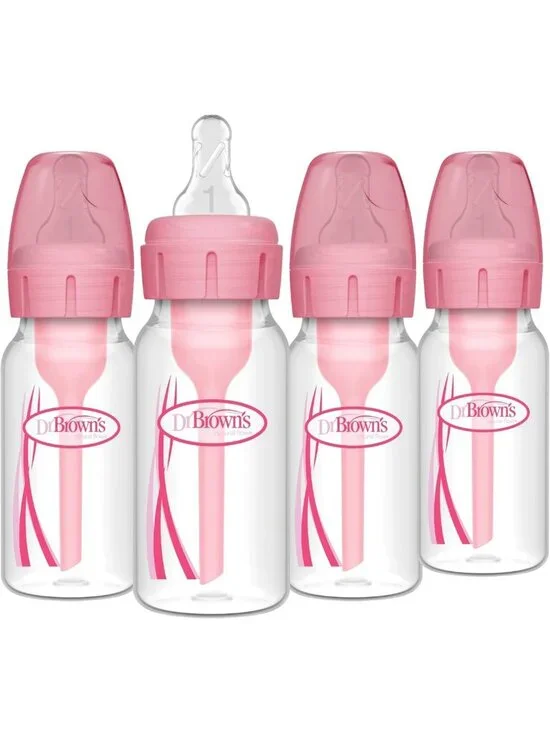 Anti-Colic Baby Bottles, 4 oz, Slow Flow Nipple, Pink, 4 Pack, Newborn