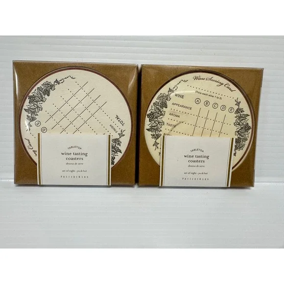 Pottery Barn Wine Tasting Coasters Set of 16 NEW Cream Paper Scoring Guide Bar