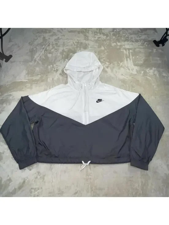 Nike Cropped 1/2 Zip Womens Windbreaker Jacket Gray Hooded Colourblock