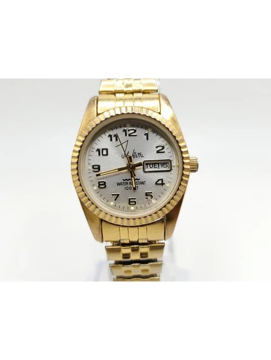 John Weitz Quartz Watch New Battery Gold Tone Silver Day/Date 24mm