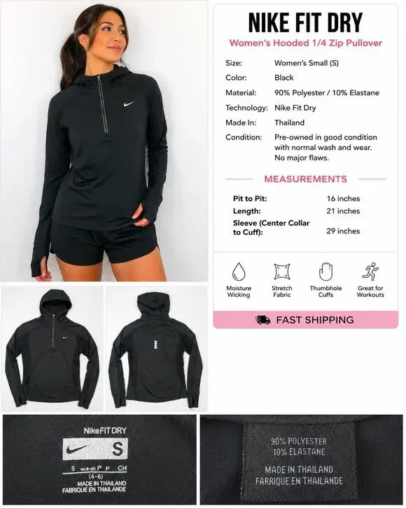 Nike Fit Dry Hooded 1/4 Zip Running Pullover | Small