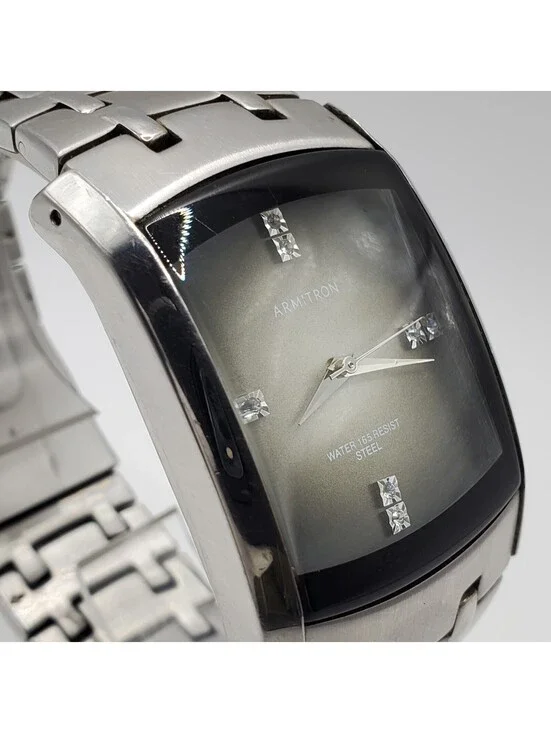 Armitron Quartz Mens Watch 33mm Rectangle Silver Tone New Battery