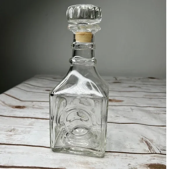 Vintage MCM I.W. Harper Liquor Decanter Clear Glass Square Embossed OS