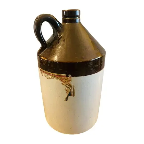 Antique Primitive Stoneware Crock Jug Brown Glaze 12