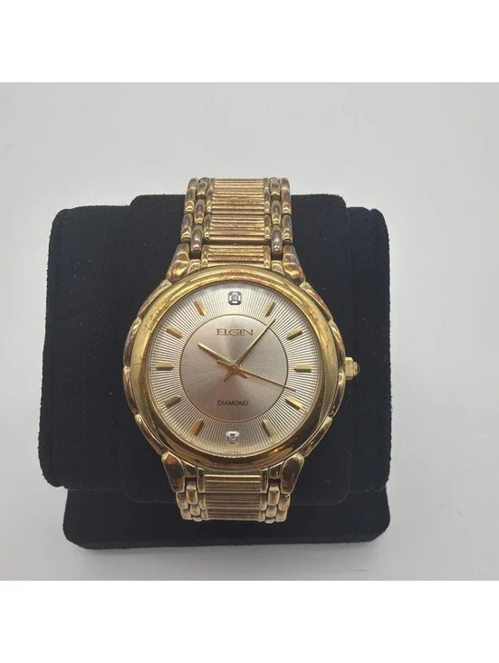 ELGIN MEN'S GOLD-PLATED QUARTZ WATCH-MODEL FG159N-JAPAN MOV'T-NEEDS BATTERY