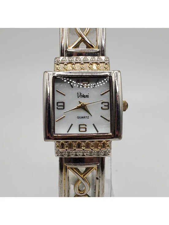 Vivani Quartz Watch Womens 25mm Two-Tone Cuff Band New Battery