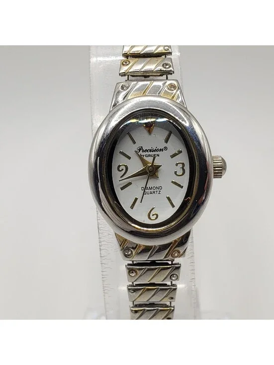 Gruen Precision Diamond Womens Watch  Silver Tone 18mm New Battery