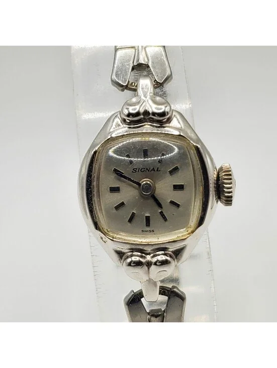 Vintage Swiss Signal Mechanical Watch Womens Silver Tone For Parts Or Repair