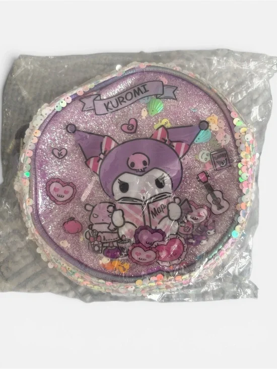 Kuromi Glitter Sequin Round Crossbody Bag — Purple Pink