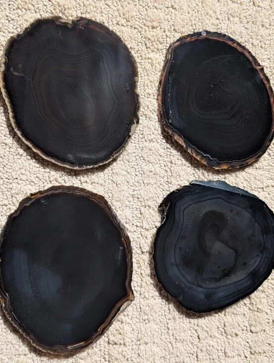 Black Agate Coaster Set - Natural Stone Slices (4)