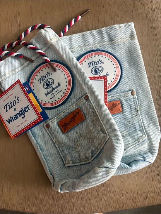 NWT 2 Wrangler Light Blue Denim Tito’s Vodka Bottle Bags