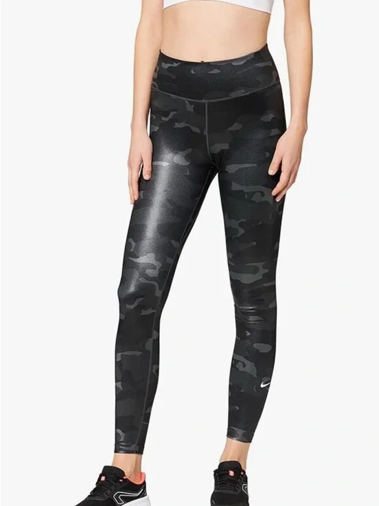 $70 NWT Nike Dri-FIT One Womens Dark Smoke Grey Mid-Rise Camo Leggings