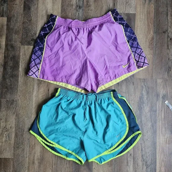 Nike Dri-Fit Running Shorts Bundle Set of 2 Purple Teal Blue Womens Large...