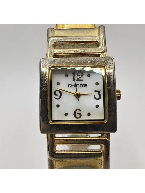 Chicos Quartz Cuff Band Watch Womens 23mm Gold Tone New Battery