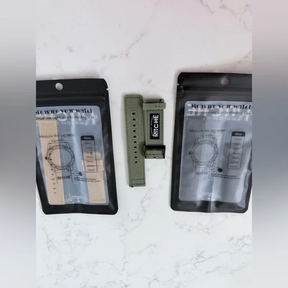 3 pack of Ritche Watch Strap Green,Tan,Black.1 pack is open and 2 pack sealed