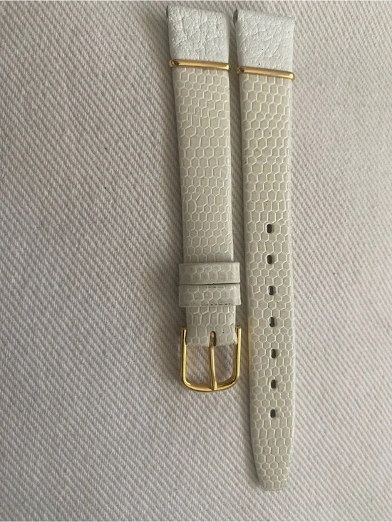 White Textured Leather Watch Strap with Gold Hardware 13mm
