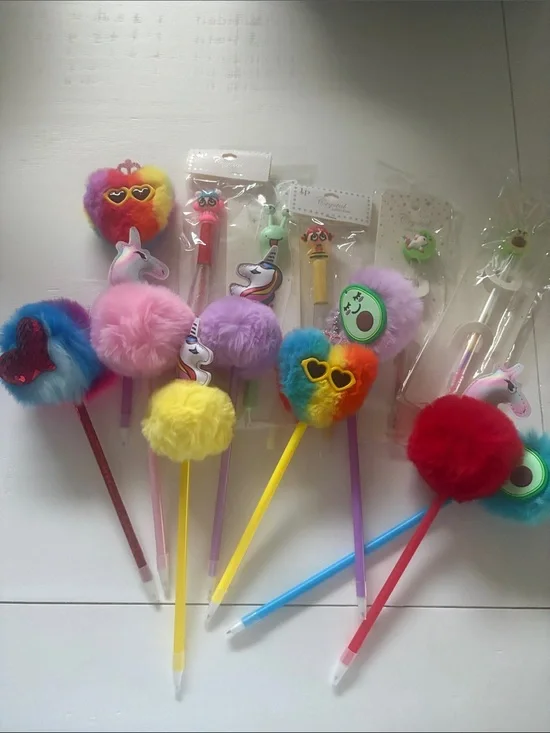 Novelty Character Ballpoint Pen Set - Red, Mint, Yellow, Green 14 pcs