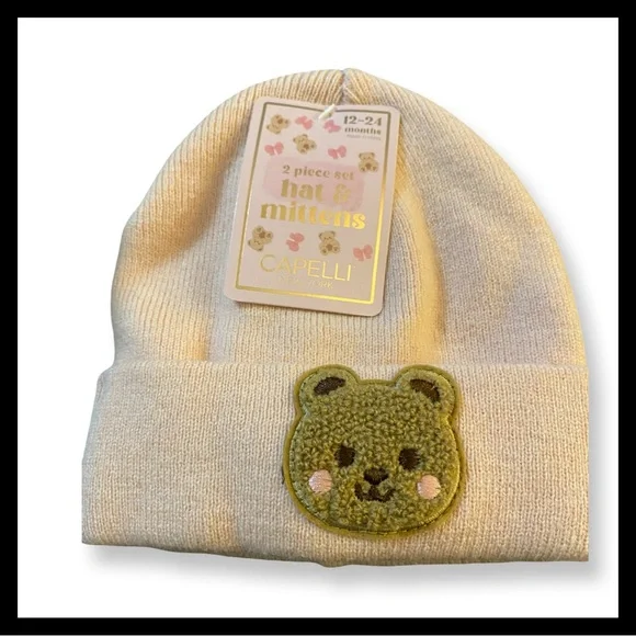 ‼️‼️Clearance-NWT Baby Girls Winter Pink Bear Knit Hat and Mittens Set