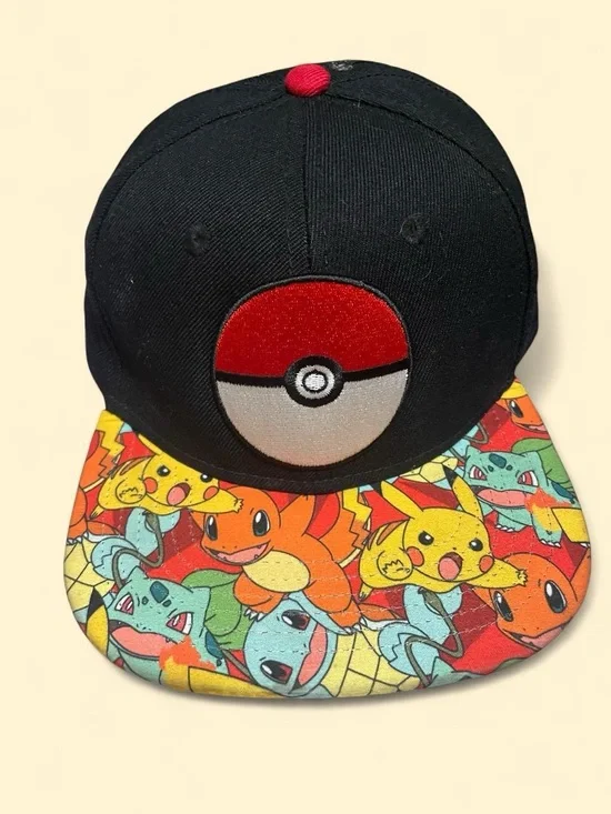 Pokemon Black Cap with Red Poké Ball and Multicolor Character Brim