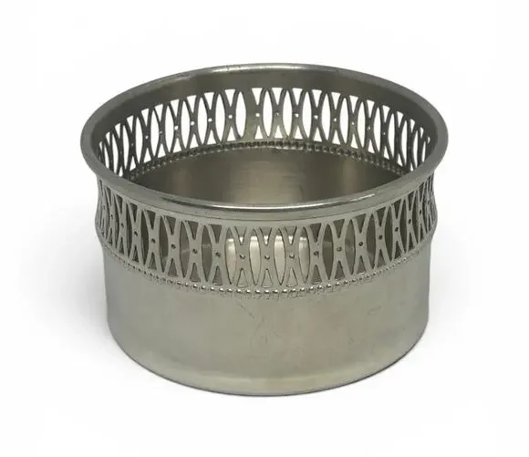 Vintage Eastern Pewter 3 3/4” Wine or Champagne Bottle Coaster Reticulated Rim