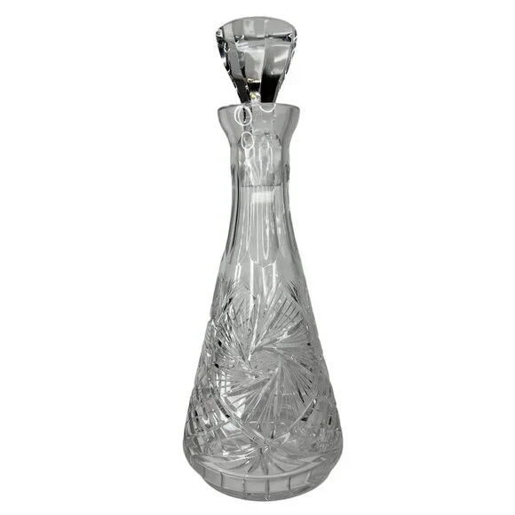 Decanter Crystal Cut Glass European MCM Starburst Diamond Pattern W/ Stopper 13