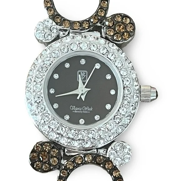Victoria Wieck Women's Crystal Black Dial Gold Silver Rhinestone Bracelet Watch