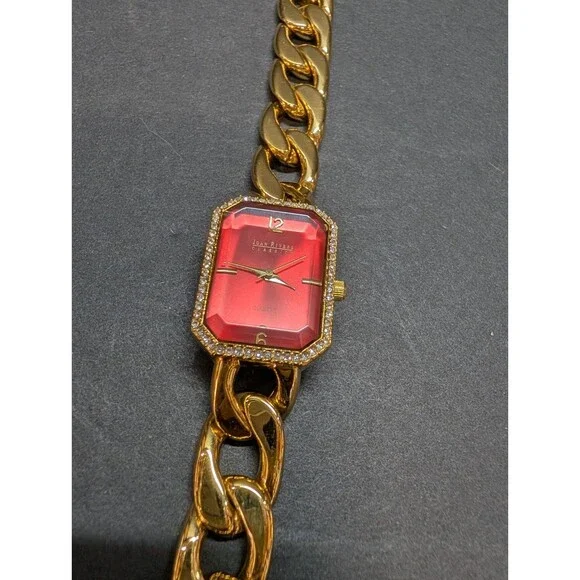 Joan Rivers Classic Watch Gold Tone Chain Woven Band Red Face Untested