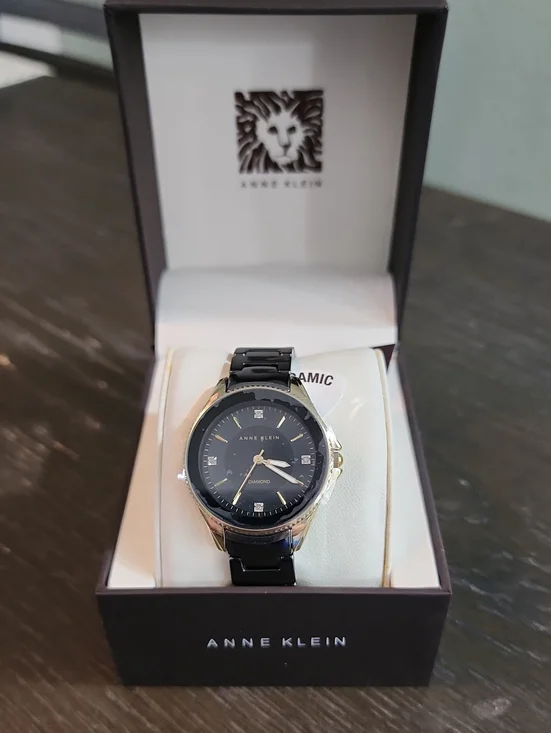 Anne Klein Black and Silver Ceramic Bracelet Watch