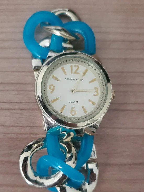sofia by sofia vergara Silver and Turquoise Link Bracelet Watch