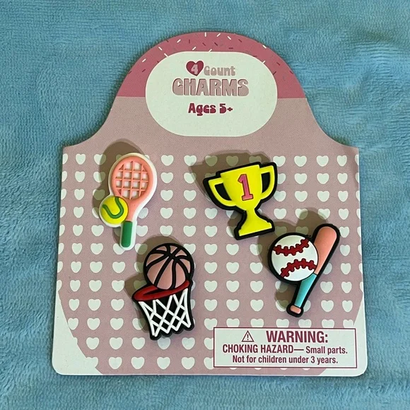 NEW 4 Sports-Themed Charms Jibbitz Set: tennis, baseball, basketball, trophy