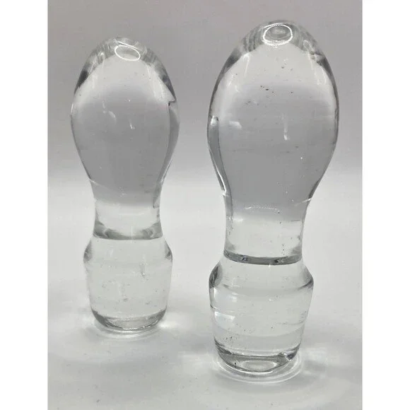 2 VTG Heavy Clear Glass Teardrop Bottle Carafes Decanter Stoppers Ground Glass