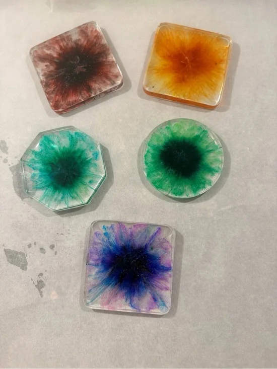 Handmade Resin Coaster Set with Vibrant Color Bursts