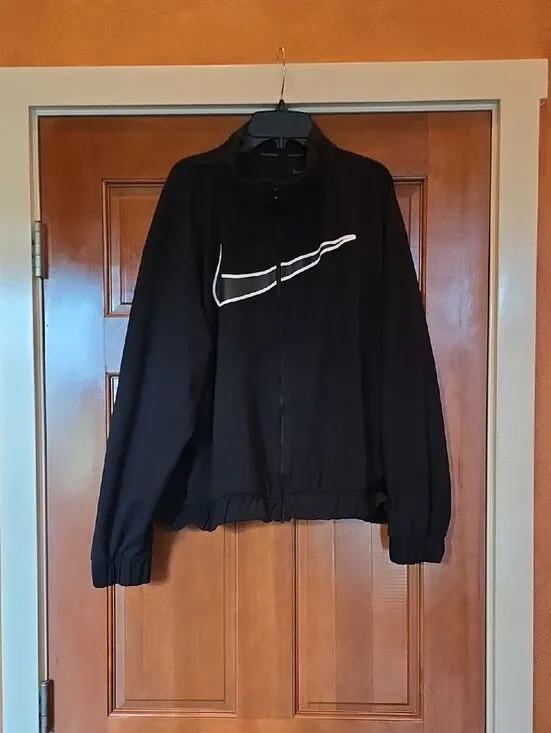 Nike Black Bomber Jacket with White Swoosh,Size 1x Nwot!