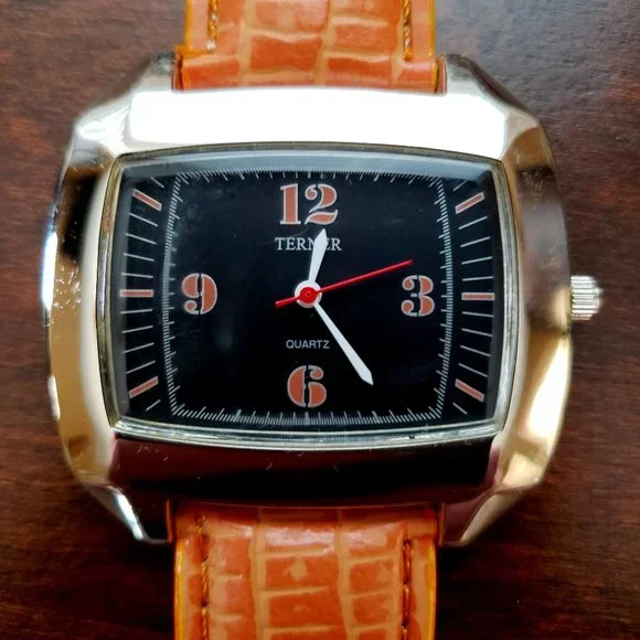 Bijoux Terner Orange Black Face Orange Leather Band Quartz Unisex Wrist Watch