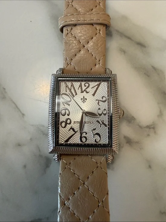 Judith Ripka stainless steel watch with leather band