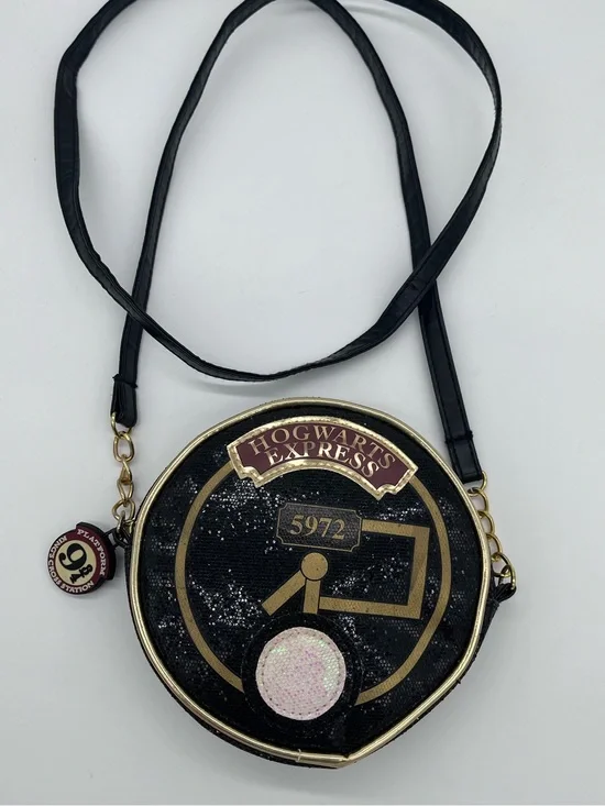 Hogwarts Express Round Crossbody Bag in Black with Gold Trim