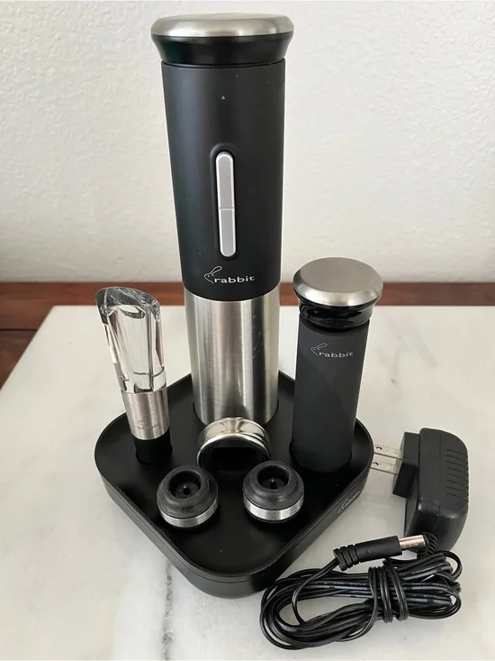 rabbit Electric Wine Opener and Preserver Set - Black and Silver