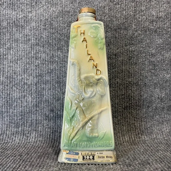 Jim Beam Decanter Thailand Elephant Regal Green Gold VTG Funky Old World Decor‎