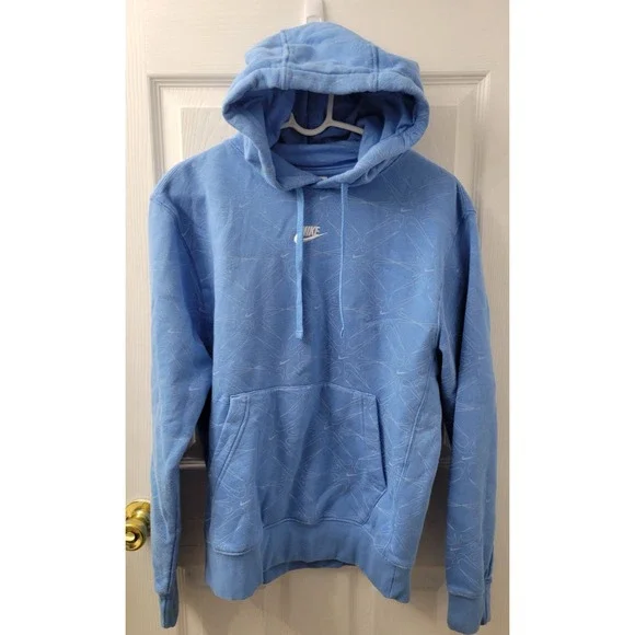 Nike Womens Size Small Pullover Hoodie Sweatshirt Blue Swoosh Print EUC