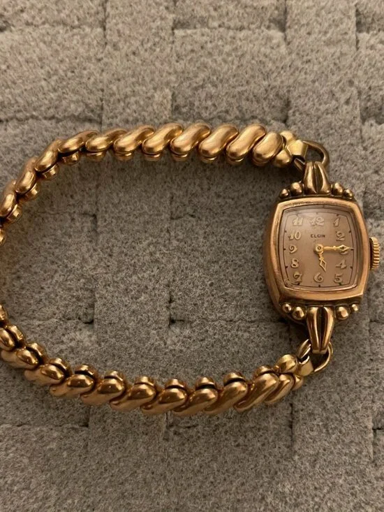 Vintage Gold Watch Elgin 1940s Deco Mid Century 10k Gold Filled Not Working