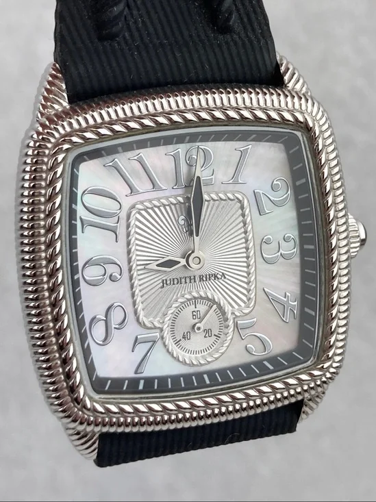 Judith Ripka Women’s Watch Mother of Pearl Dial with Black Silicone Band  9”