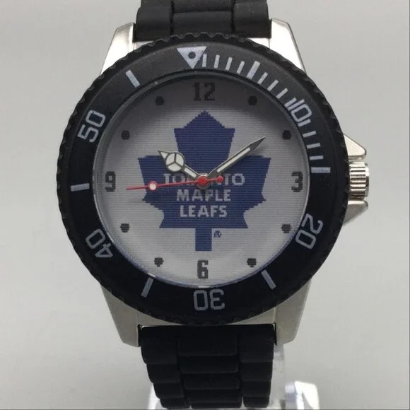 NHL Toronto Maple Leafs Mens Watch 42mm White Dial Black Silicone New Battery