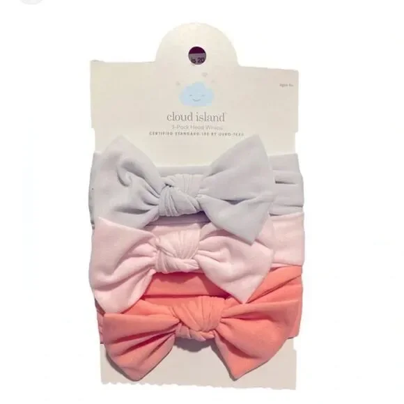 2Pk Cloud Island Infant Bow Headband Set pink gray