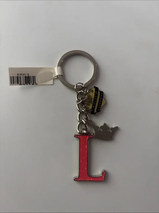 Initial L Keychain with Crown Charm - Red