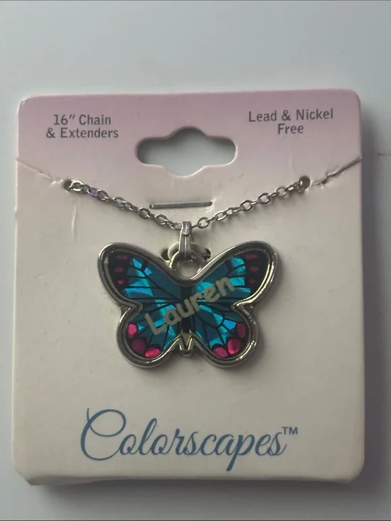 Colorscapes Lauren Butterfly Pendant Necklace - Blue & Pink