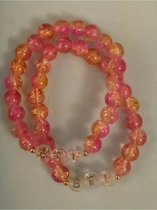 Personalized BFF Pink & Orange Beaded Stretch Bracelet Set