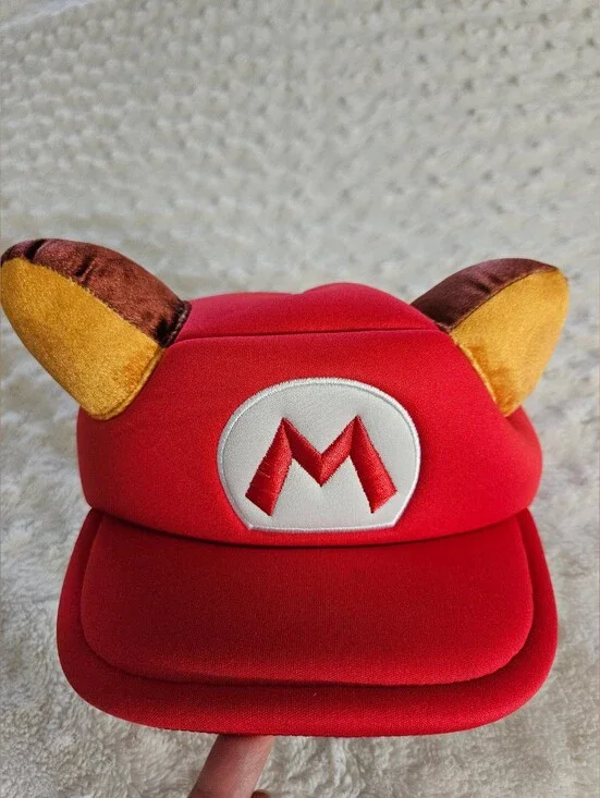 Super Mario Video Game Raccoon Cosplay Hat Plush Ears Embroidered M One Fits All