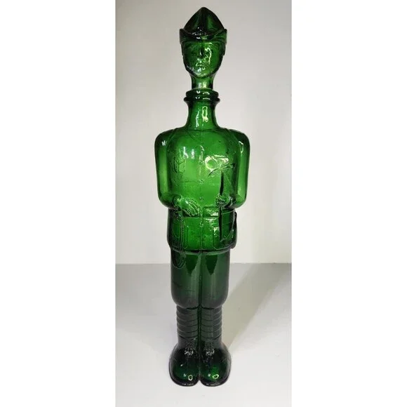 Vintage Green Glass Italian Decanter Wine Soldier Man Boy Made In Italy 15